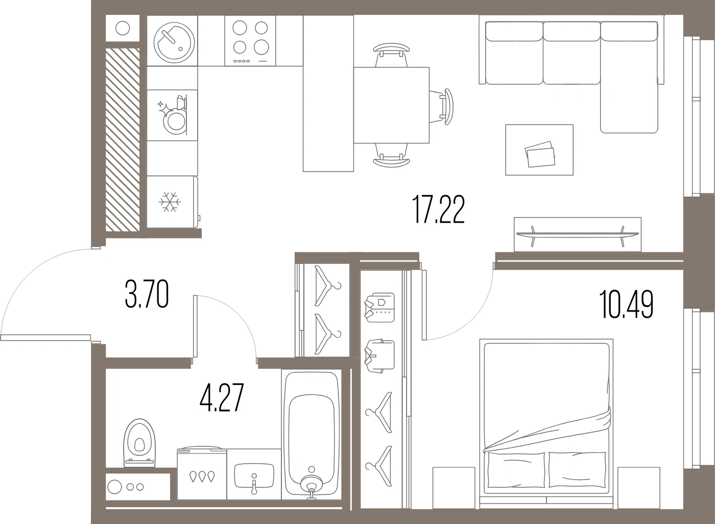 Планировка 1-комнатная 35,7 м² в ЖК «ЛЕГЕНДА Васильевского» — «ЛЕГЕНДА Васильевского»