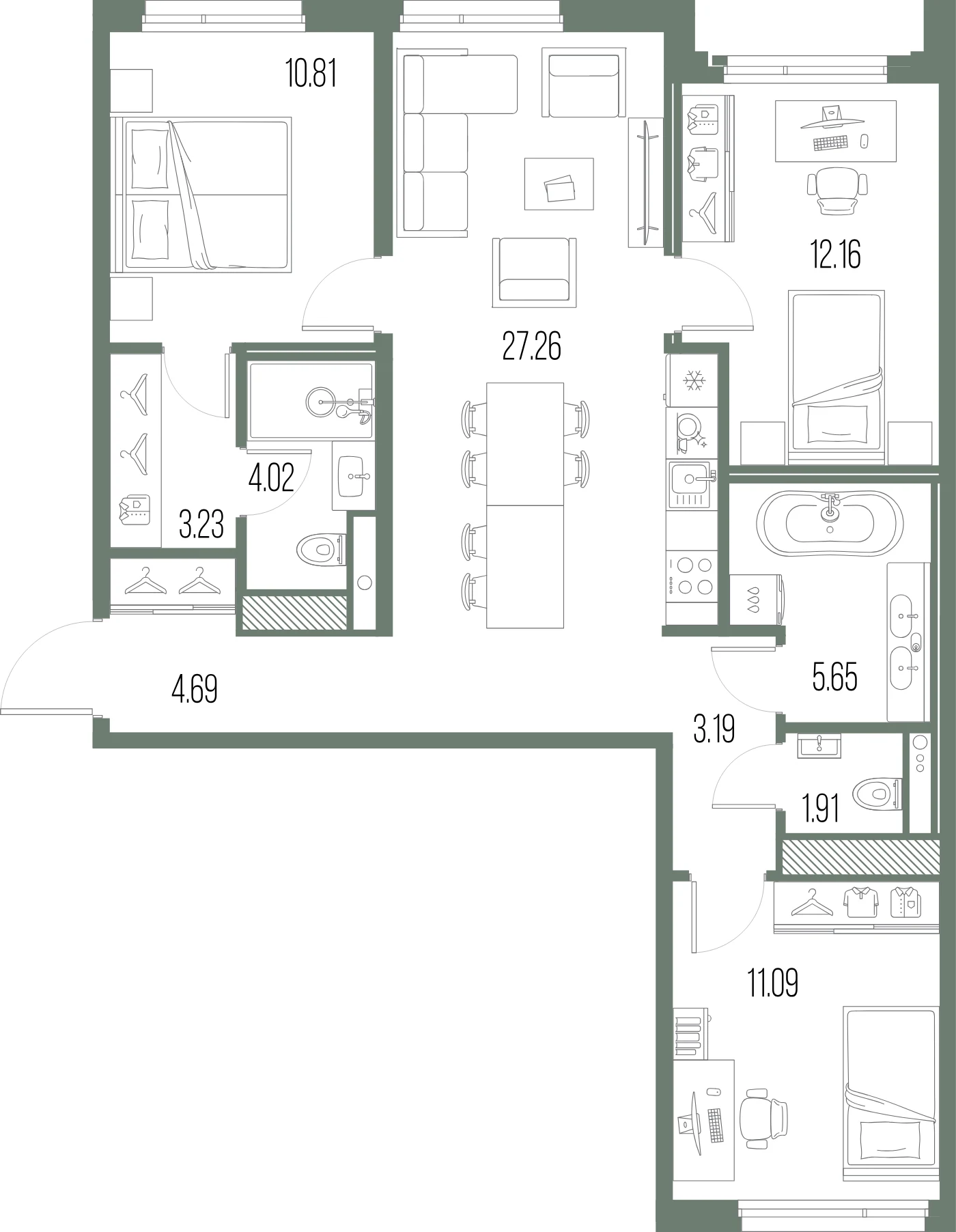 Планировка 3-комнатная 84 м² в ЖК «ЛЕГЕНДА Васильевского» — «ЛЕГЕНДА Васильевского»