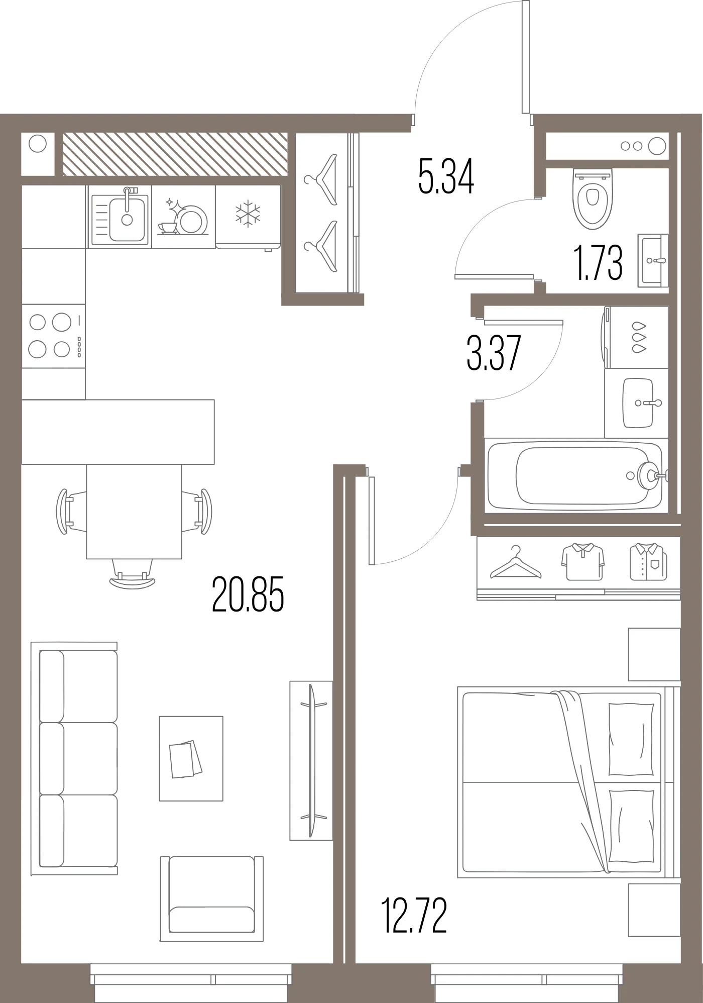 Планировка 1-комнатная 44 м² в ЖК «ЛЕГЕНДА Васильевского» — «ЛЕГЕНДА Васильевского»