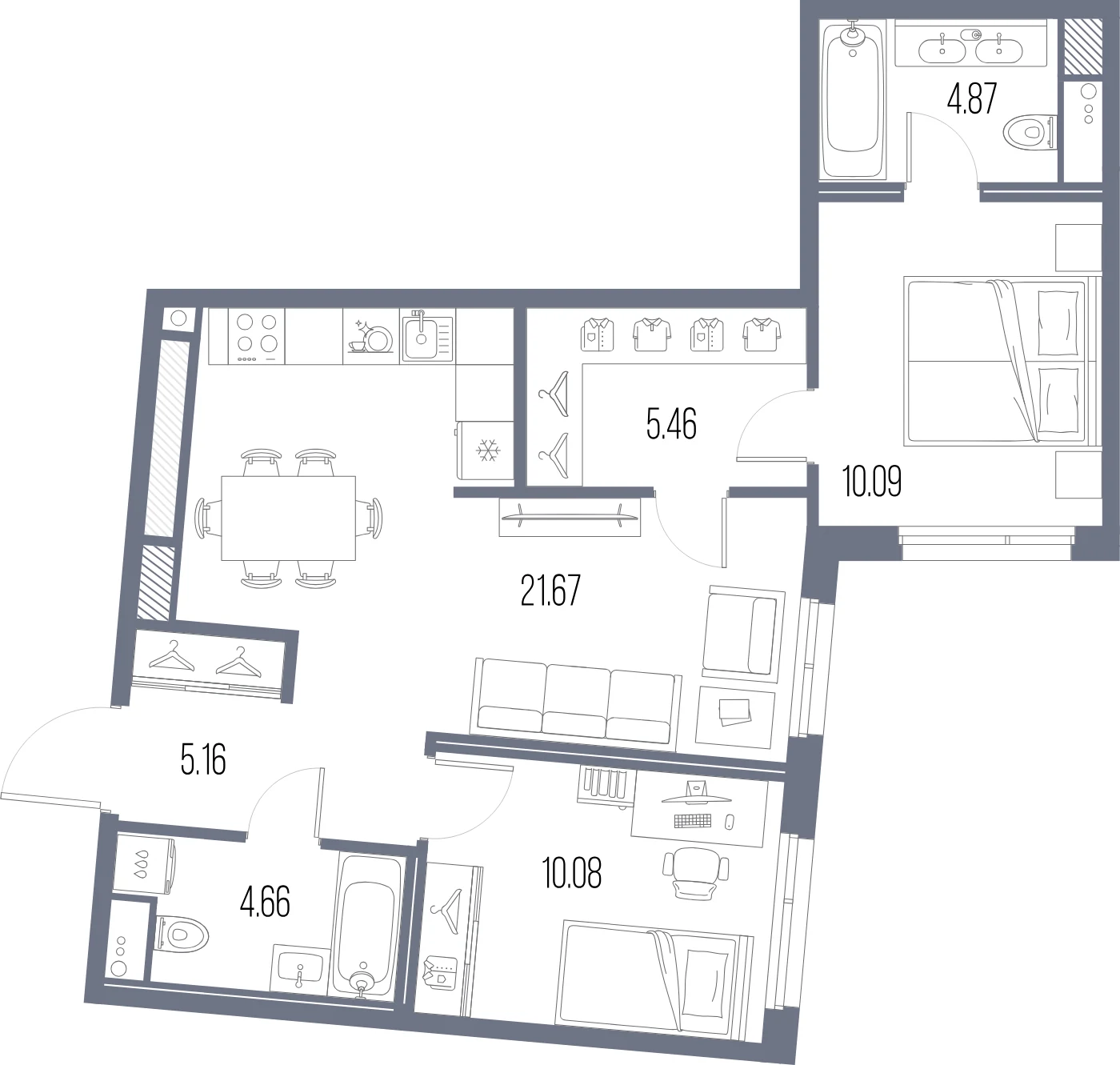 Планировка 2-комнатная 62 м² в ЖК «ЛЕГЕНДА Васильевского» — «ЛЕГЕНДА Васильевского»