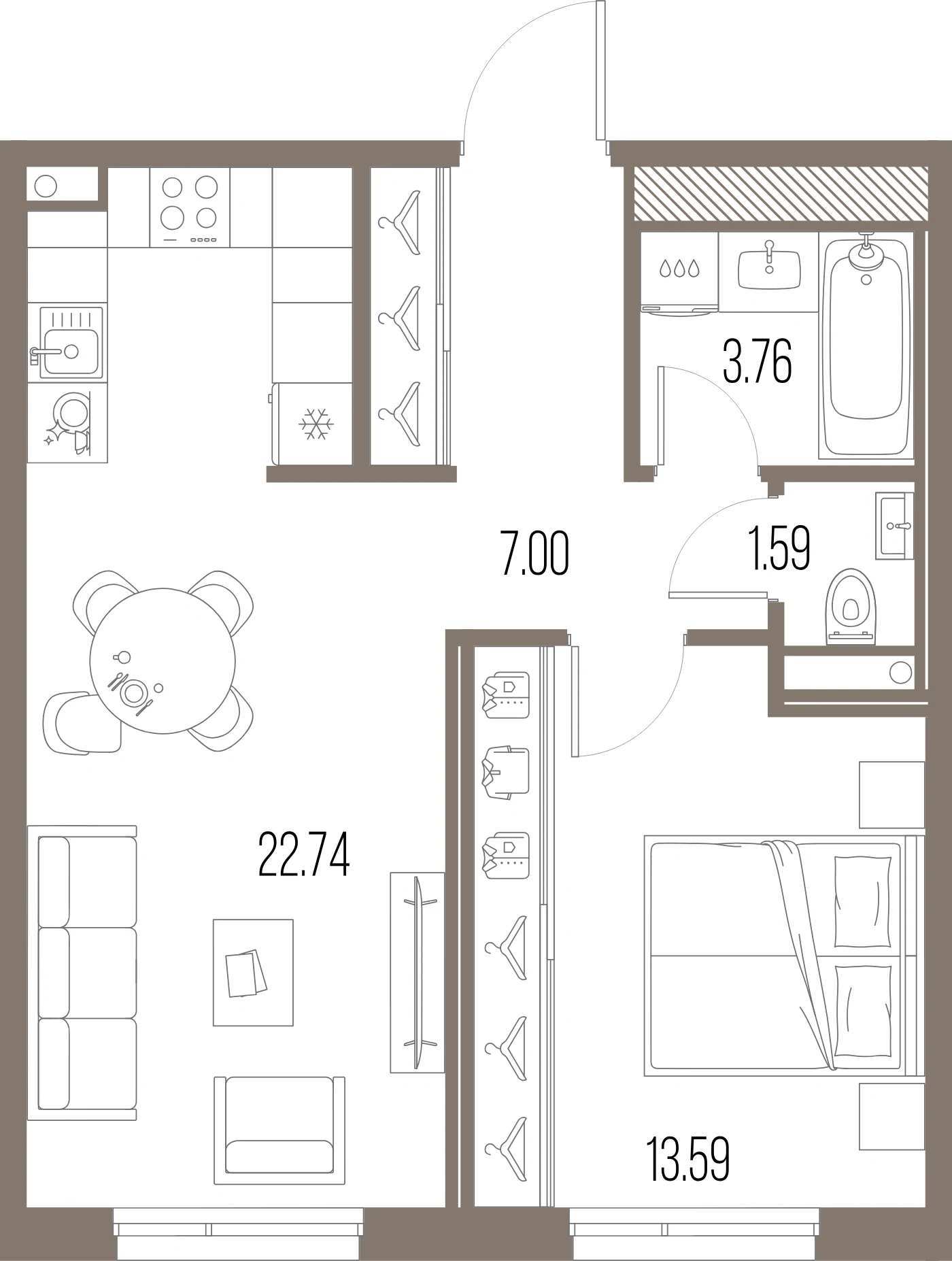 Планировка 1-комнатная 48,7 м² в ЖК «ЛЕГЕНДА Васильевского» — «ЛЕГЕНДА Васильевского»