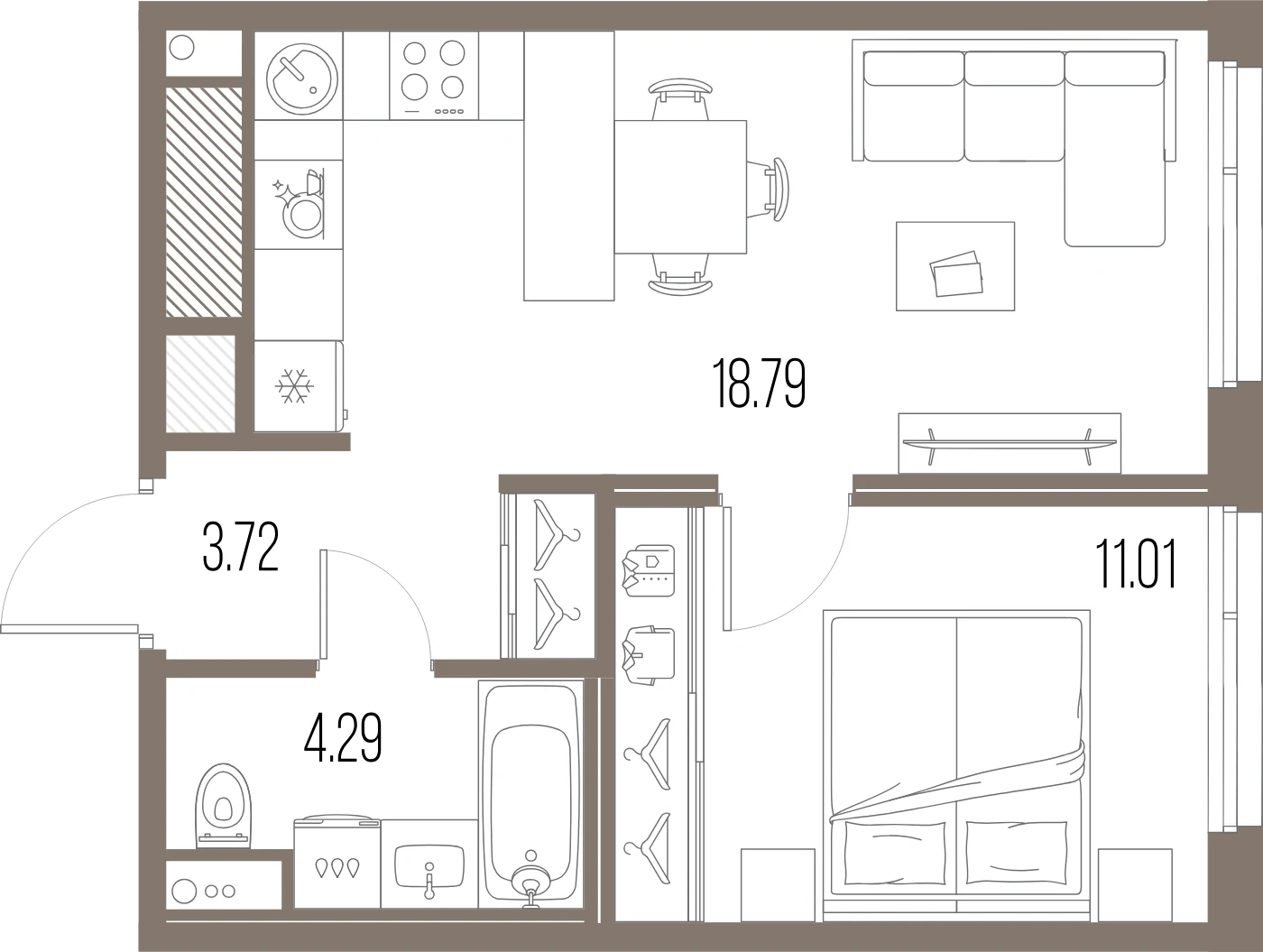 Планировка 1-комнатная 37,8 м² в ЖК «ЛЕГЕНДА Васильевского» — «ЛЕГЕНДА Васильевского»