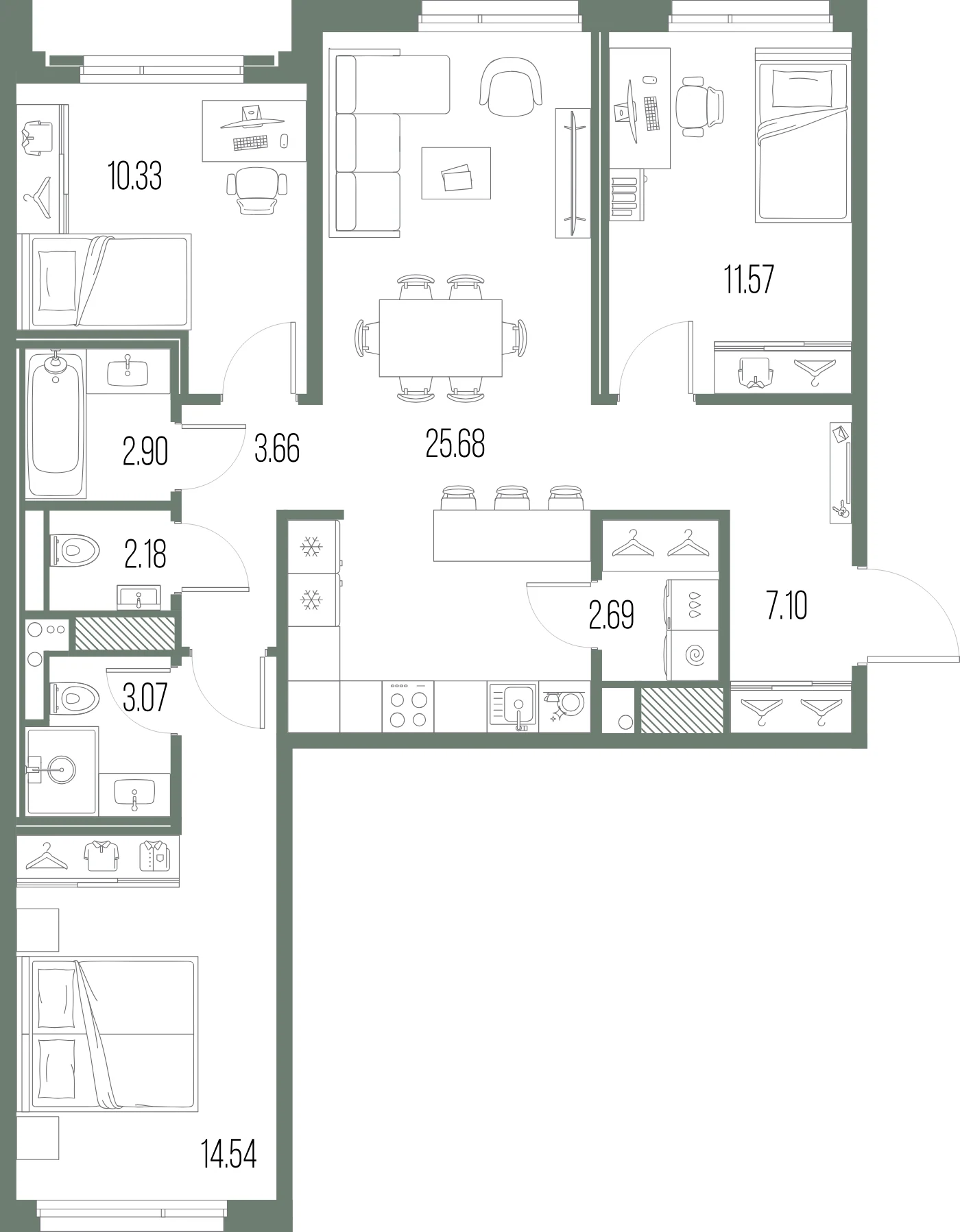 Планировка 3-комнатная 83,7 м² в ЖК «ЛЕГЕНДА Васильевского» — «ЛЕГЕНДА Васильевского»