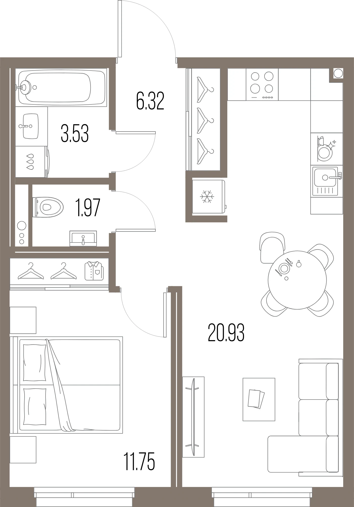 Планировка 1-комнатная 44,5 м² в ЖК «ЛЕГЕНДА Васильевского» — «ЛЕГЕНДА Васильевского»