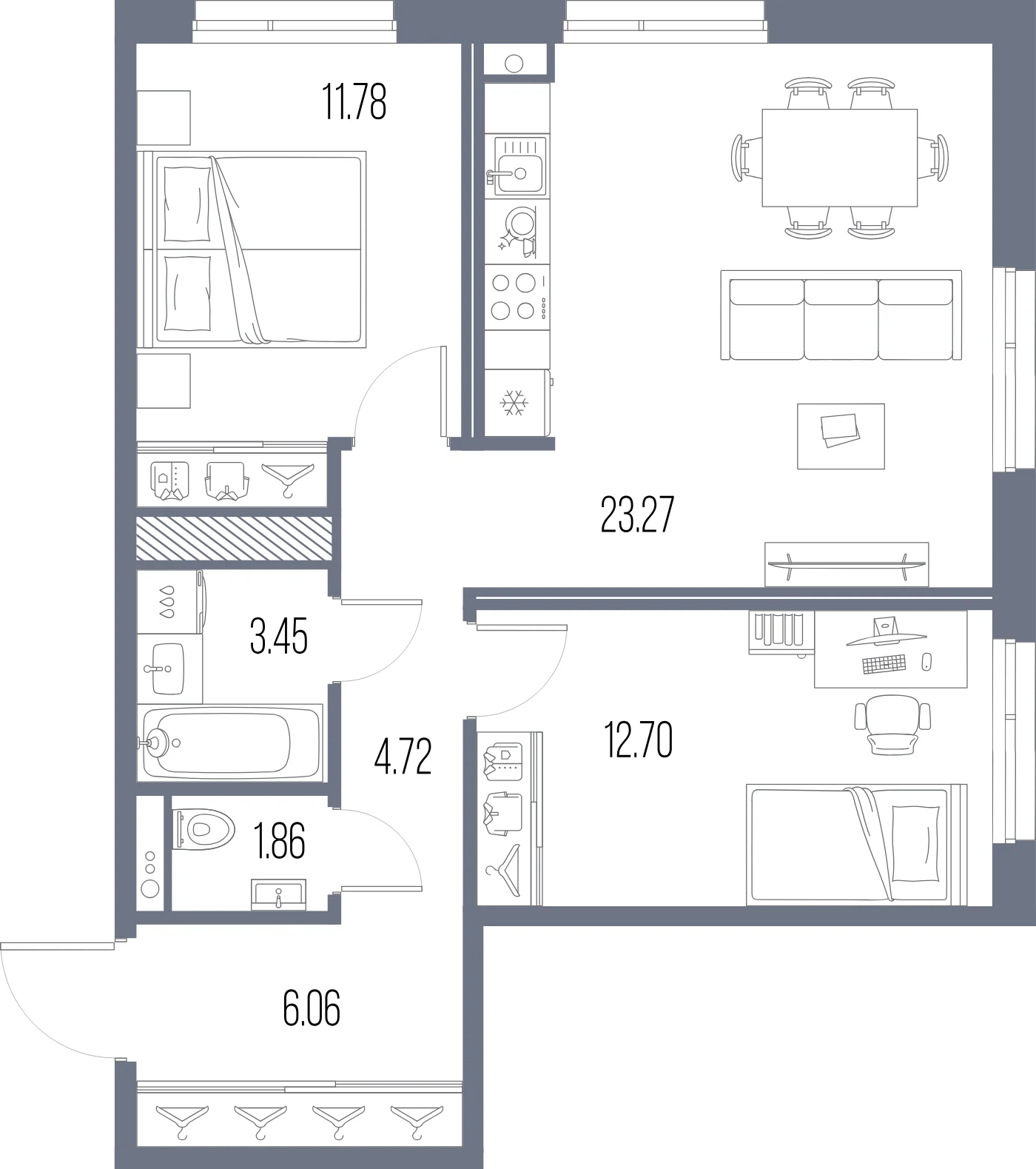Планировка 2-комнатная 63,8 м² в ЖК «ЛЕГЕНДА Васильевского» — «ЛЕГЕНДА Васильевского»