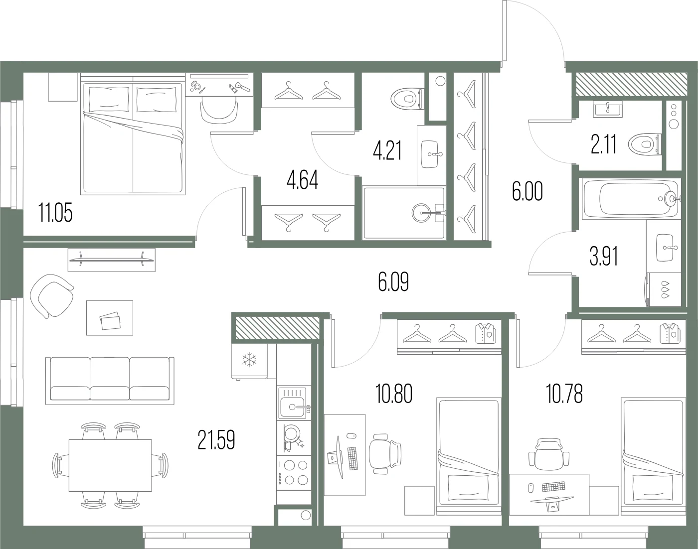 Планировка 3-комнатная 81,2 м² в ЖК «ЛЕГЕНДА Васильевского» — «ЛЕГЕНДА Васильевского»