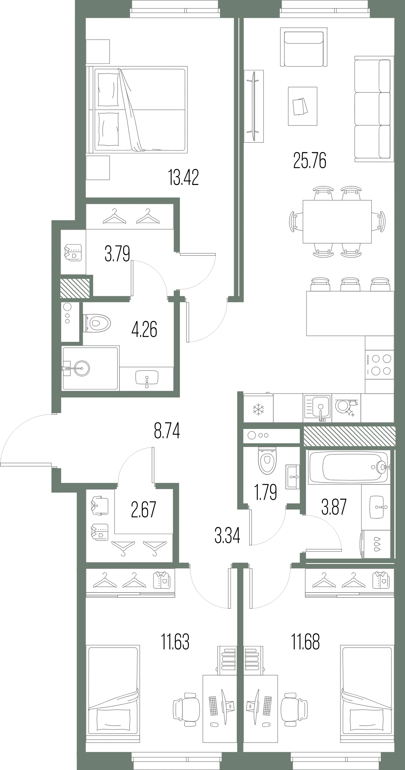 Планировка 3-комнатная 91 м² в ЖК «ЛЕГЕНДА Васильевского» — «ЛЕГЕНДА Васильевского»