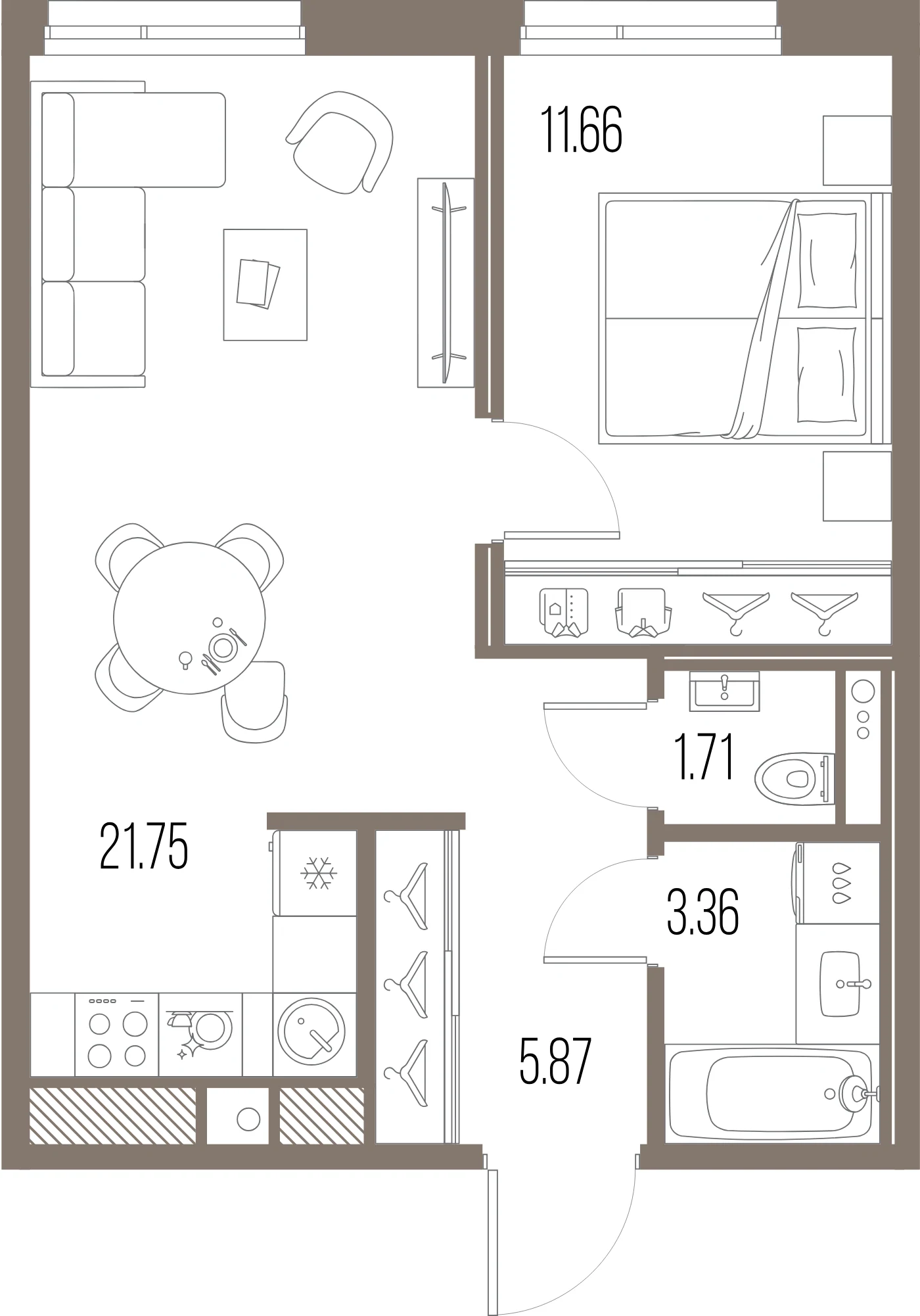 Планировка 1-комнатная 44,4 м² в ЖК «ЛЕГЕНДА Васильевского» — «ЛЕГЕНДА Васильевского»