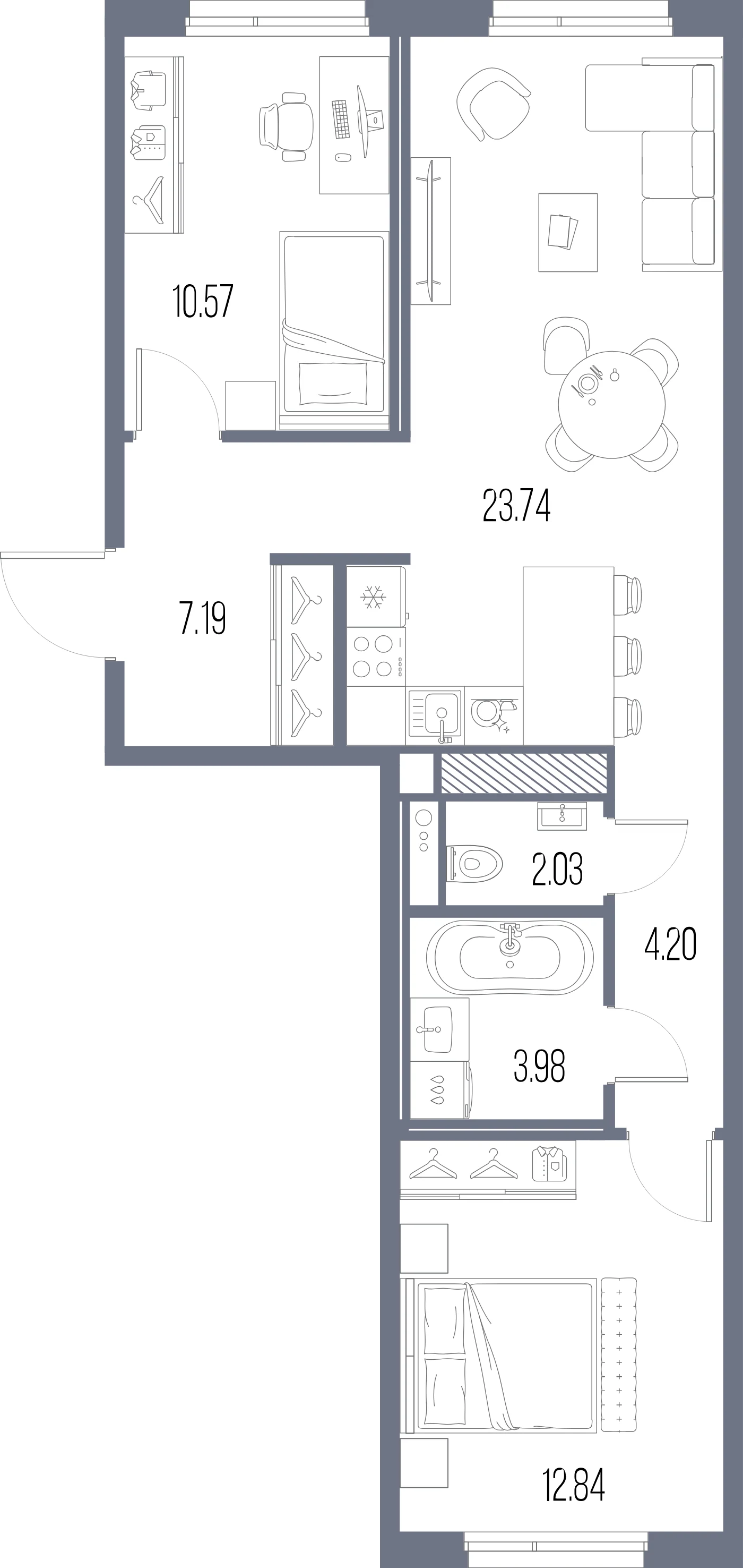 Планировка 2-комнатная 64,5 м² в ЖК «ЛЕГЕНДА Васильевского» — «ЛЕГЕНДА Васильевского»