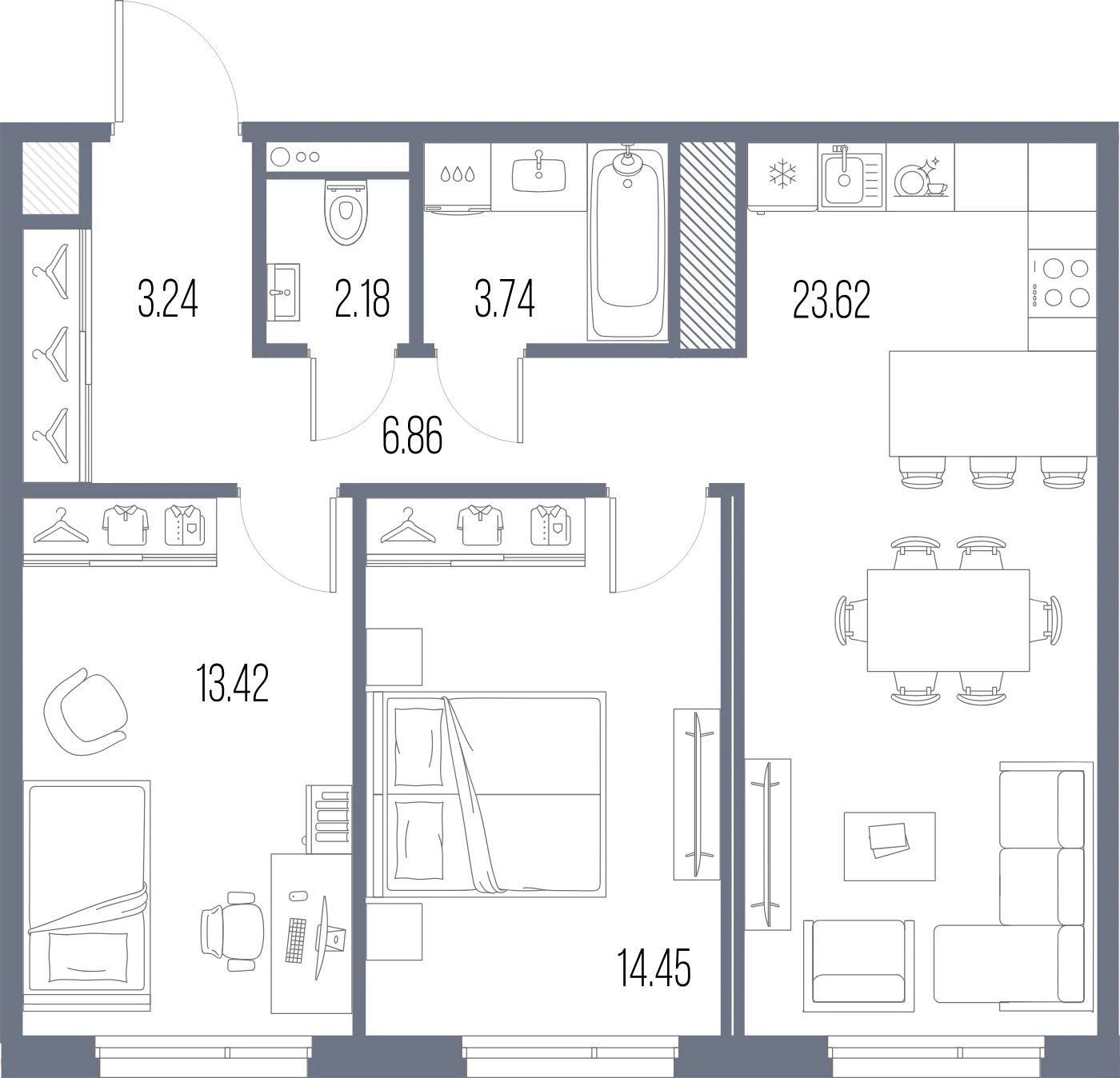 Планировка 2-комнатная 67,5 м² в ЖК «ЛЕГЕНДА Васильевского» — «ЛЕГЕНДА Васильевского»