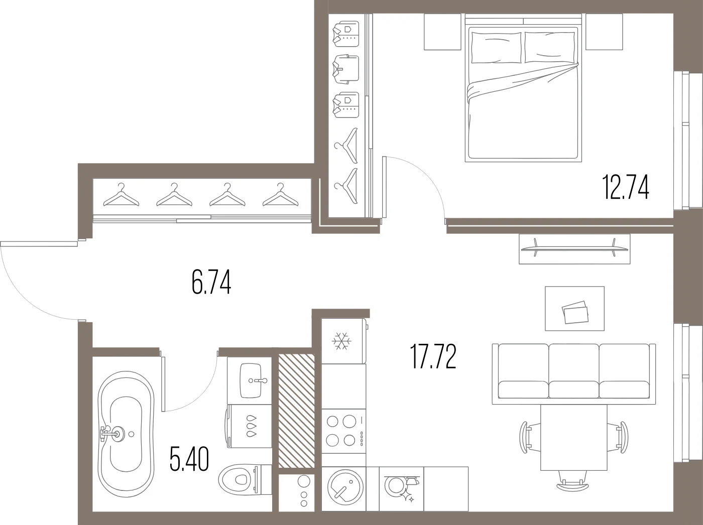 Планировка 1-комнатная 42,6 м² в ЖК «ЛЕГЕНДА Васильевского» — «ЛЕГЕНДА Васильевского»