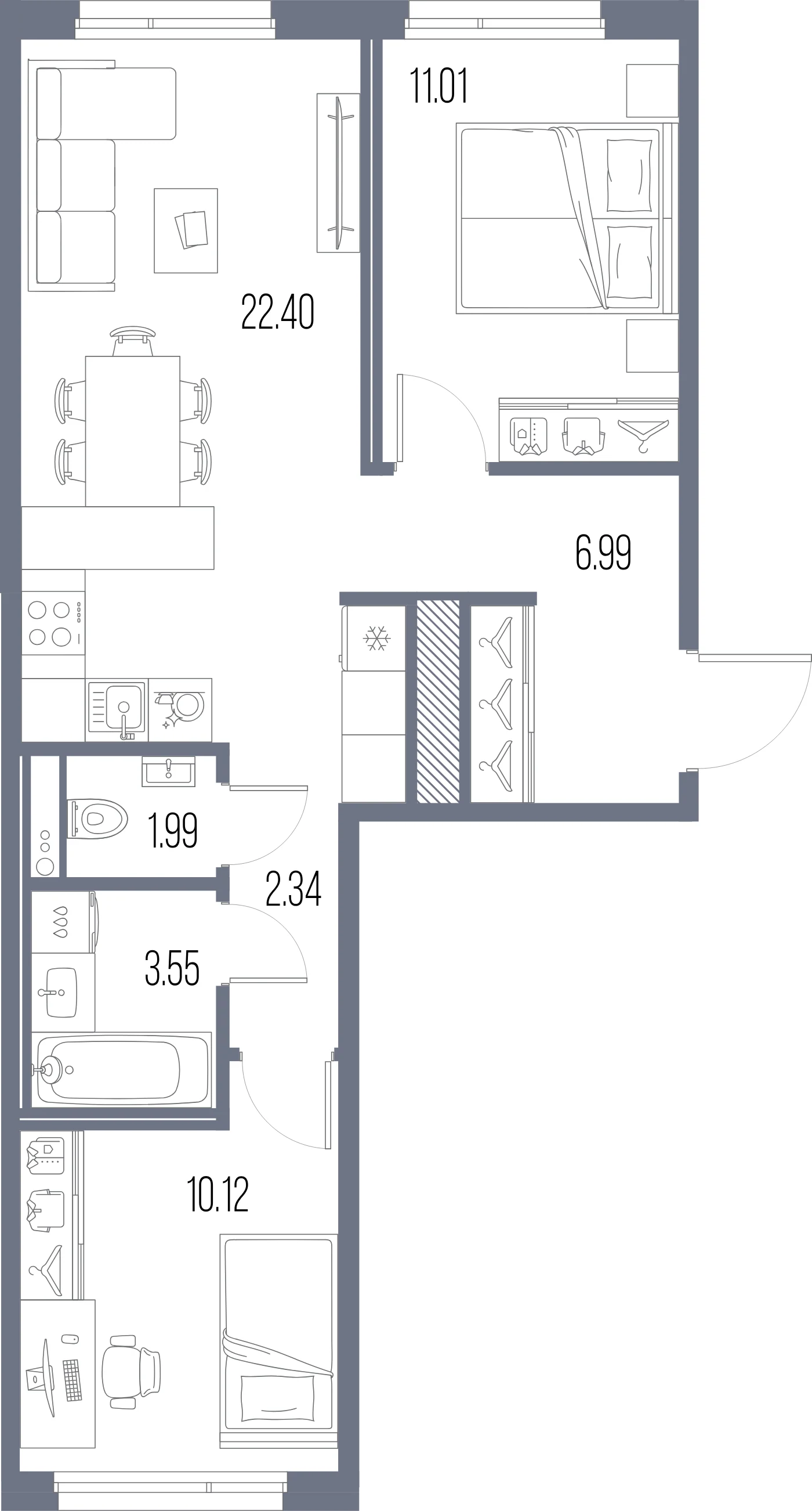 Планировка 2-комнатная 58,4 м² в ЖК «ЛЕГЕНДА Васильевского» — «ЛЕГЕНДА Васильевского»