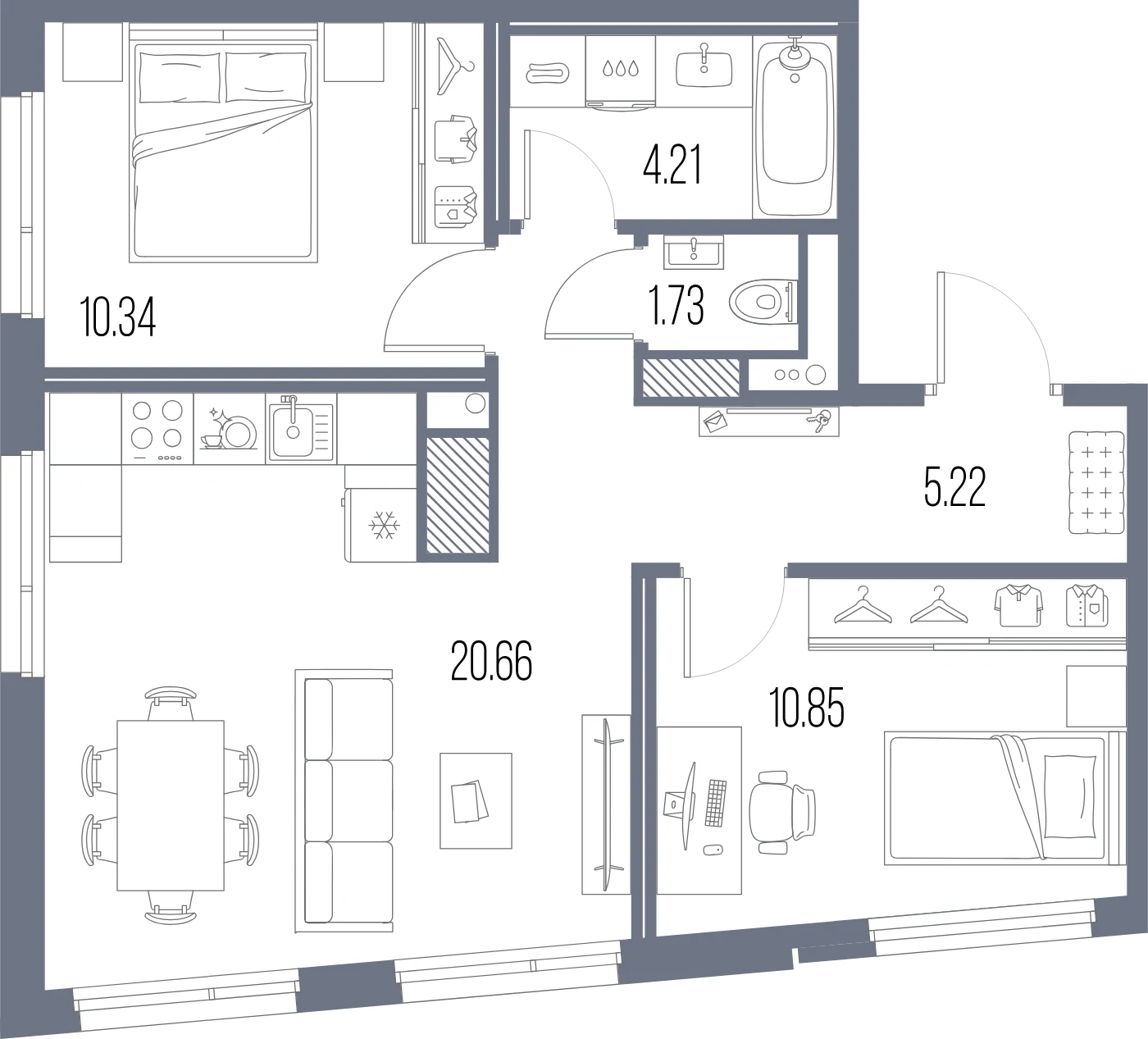 Планировка 2-комнатная 56,1 м² в ЖК «ЛЕГЕНДА Васильевского» — «ЛЕГЕНДА Васильевского»