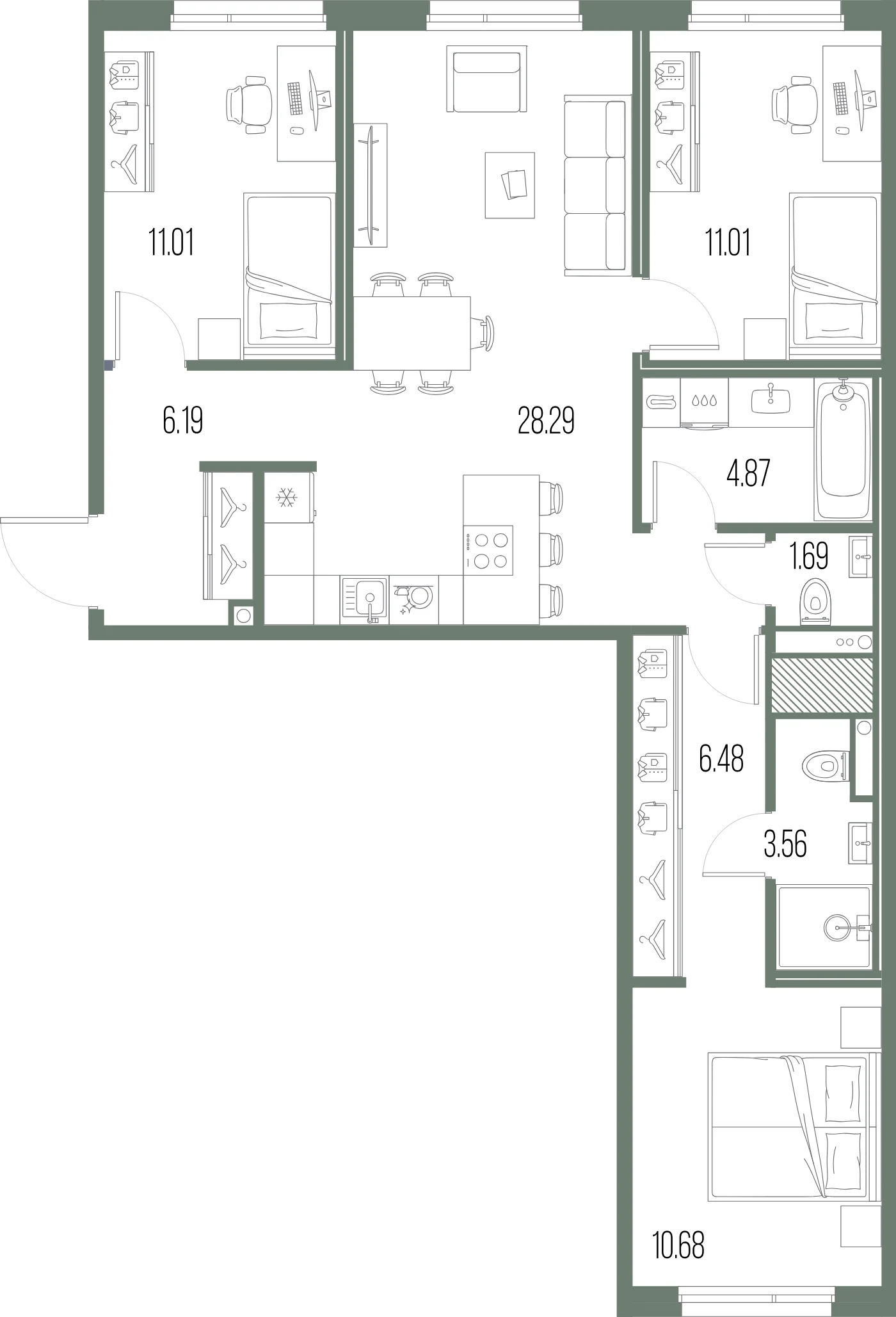 Планировка 3-комнатная 83,8 м² в ЖК «ЛЕГЕНДА Васильевского» — «ЛЕГЕНДА Васильевского»