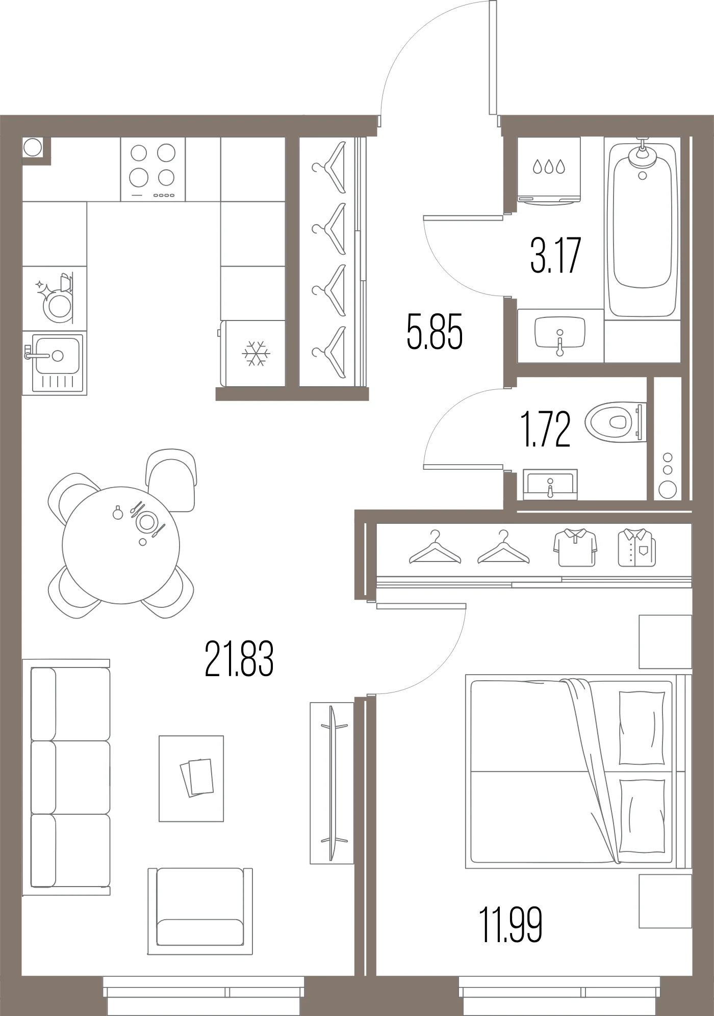 Планировка 1-комнатная 44,6 м² в ЖК «ЛЕГЕНДА Васильевского» — «ЛЕГЕНДА Васильевского»