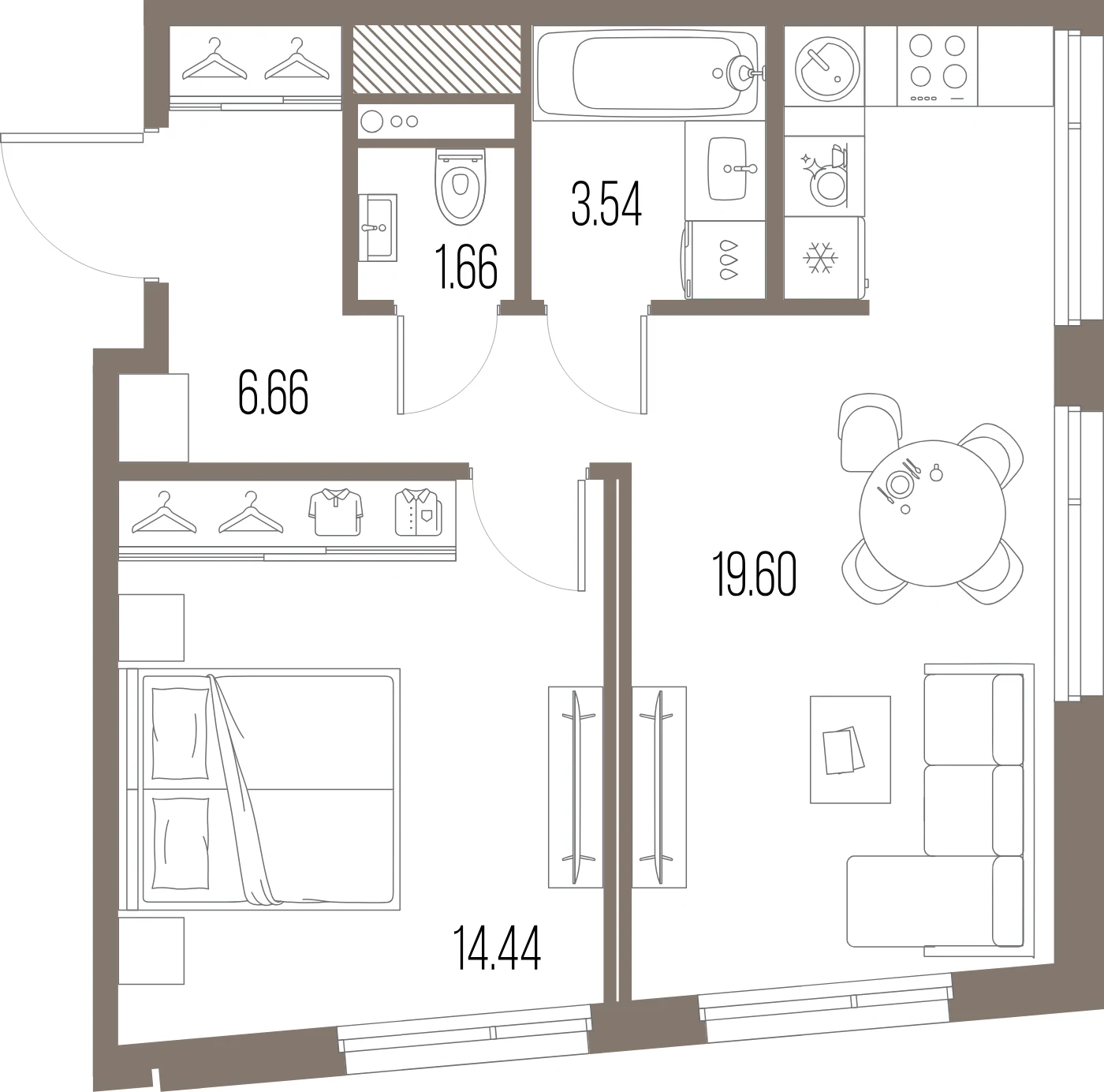 Планировка 1-комнатная 45,9 м² в ЖК «ЛЕГЕНДА Васильевского» — «ЛЕГЕНДА Васильевского»