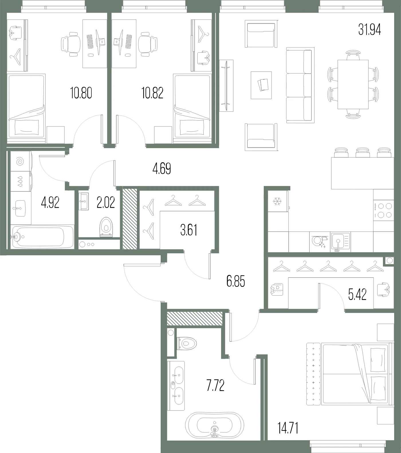 Планировка 3-комнатная 103,5 м² в ЖК «ЛЕГЕНДА Васильевского» — «ЛЕГЕНДА Васильевского»