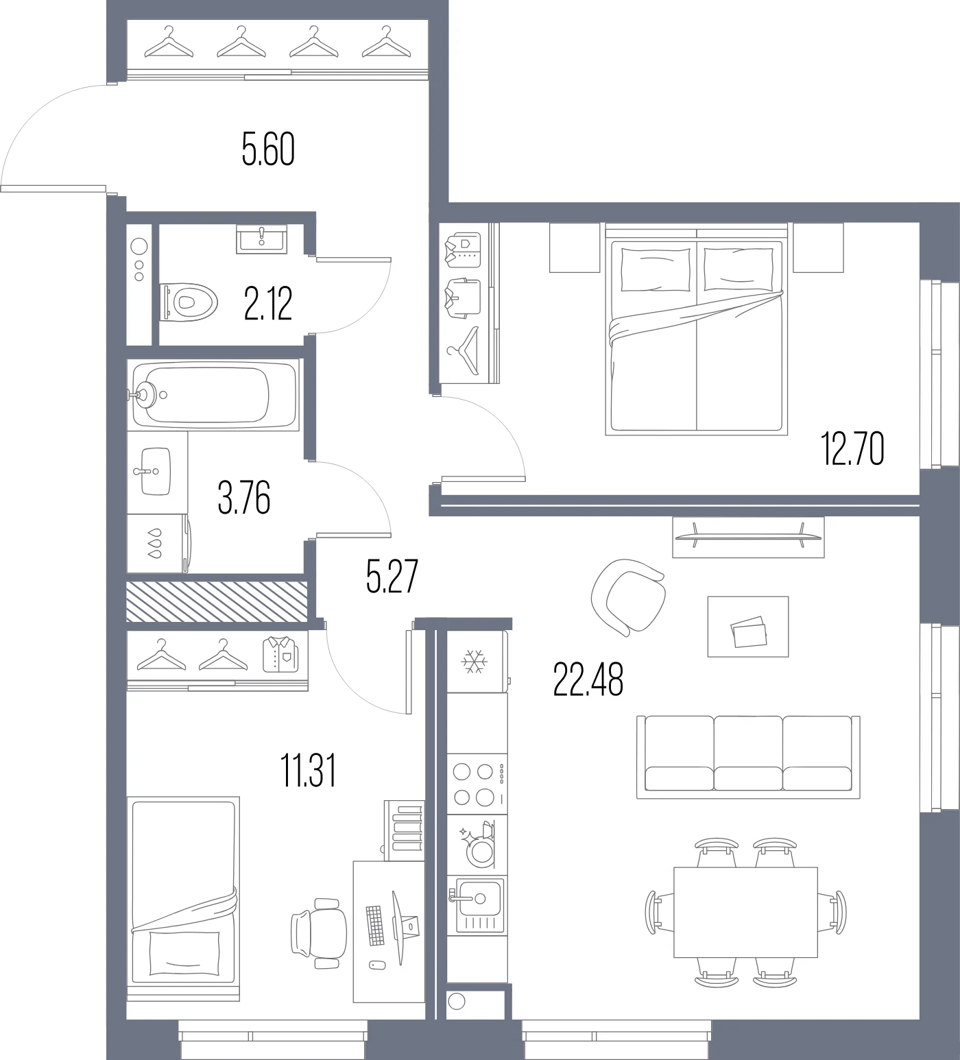 Планировка 2-комнатная 63,2 м² в ЖК «ЛЕГЕНДА Васильевского» — «ЛЕГЕНДА Васильевского»