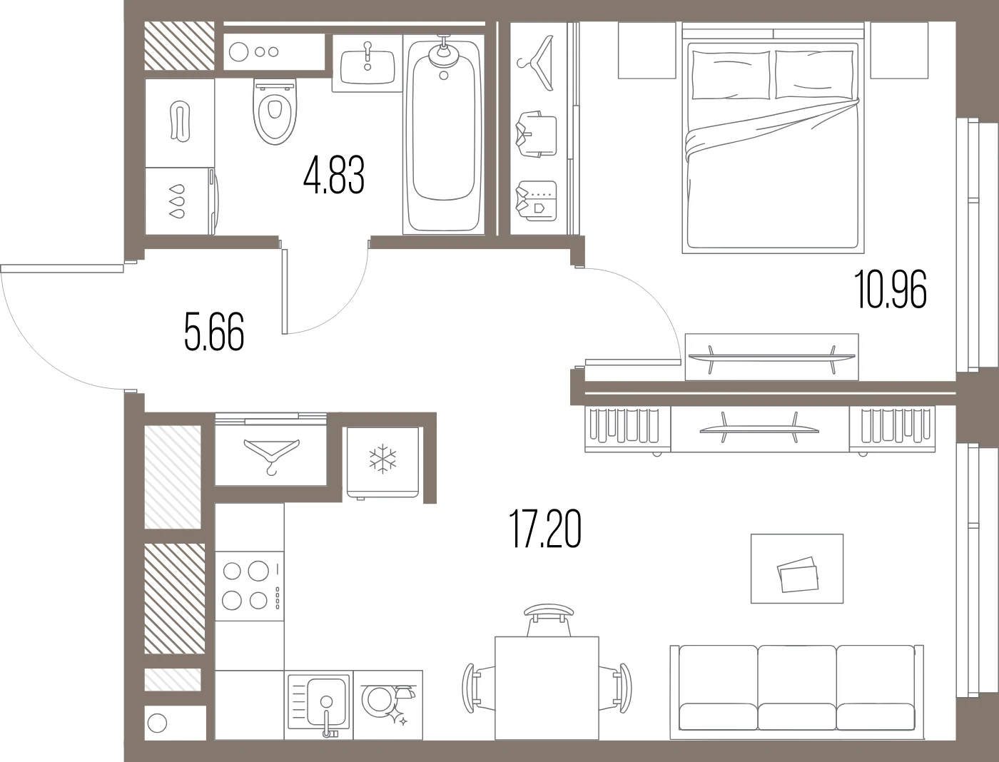 Планировка 1-комнатная 38,6 м² в ЖК «ЛЕГЕНДА Васильевского» — «ЛЕГЕНДА Васильевского»