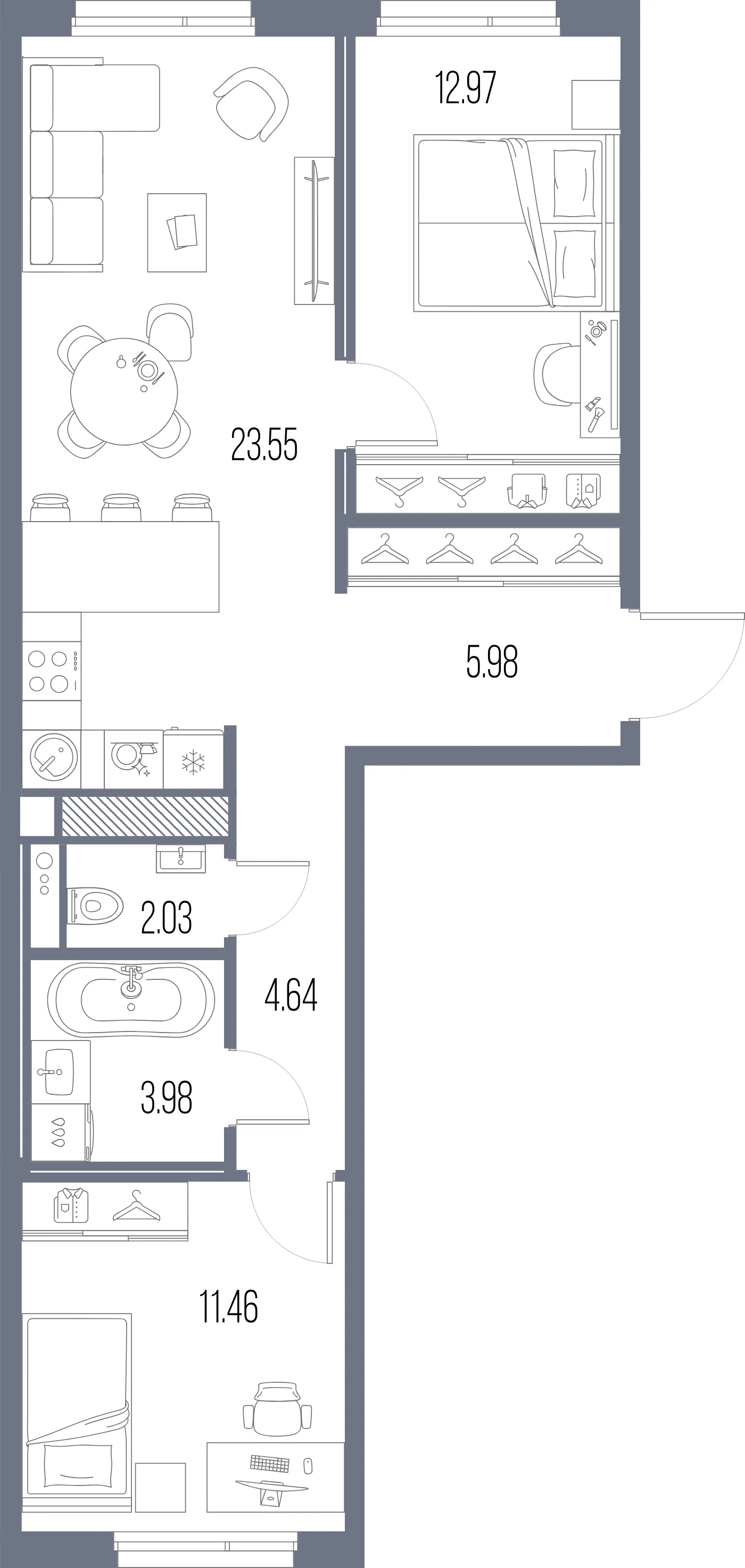 Планировка 2-комнатная 64,6 м² в ЖК «ЛЕГЕНДА Васильевского» — «ЛЕГЕНДА Васильевского»