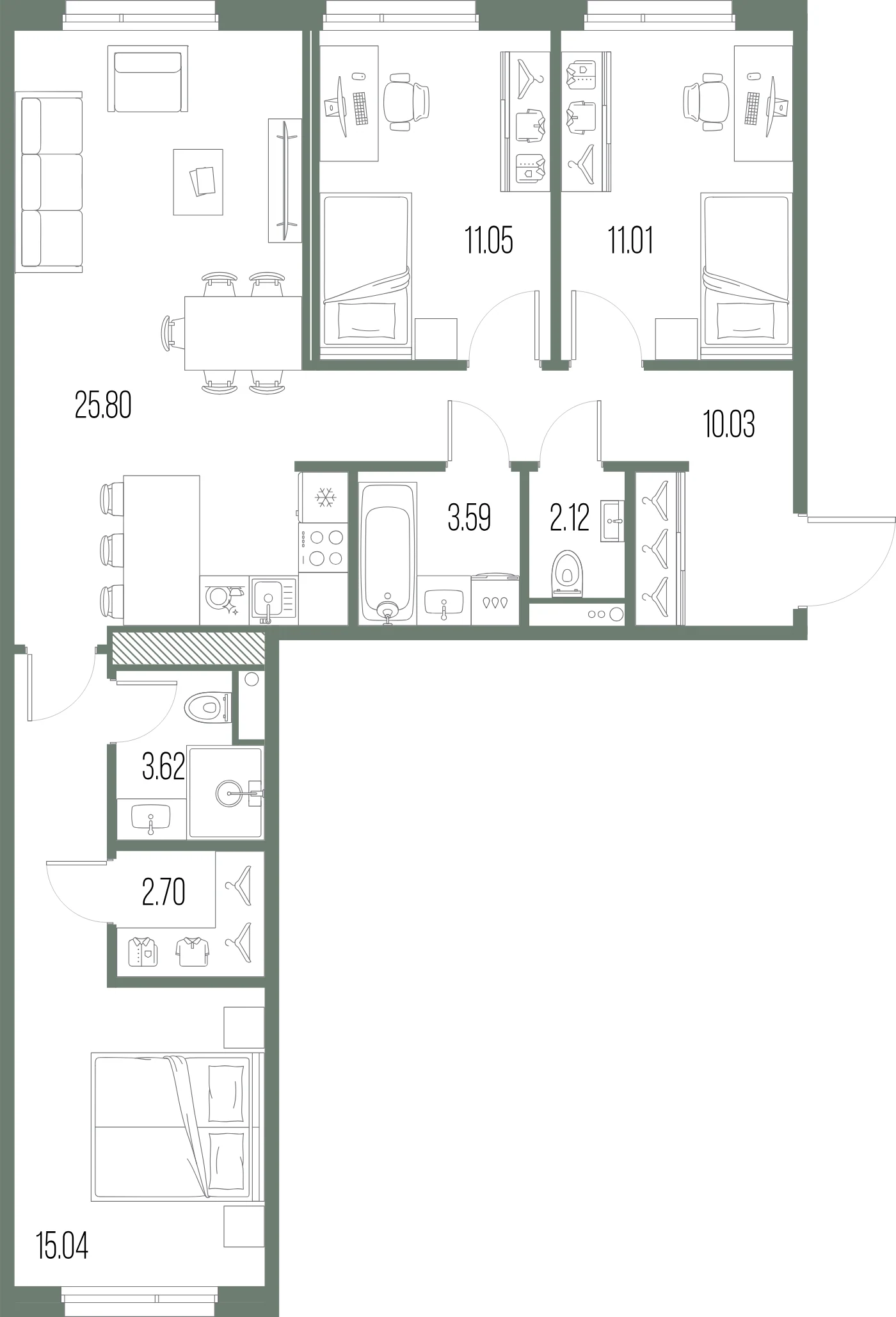Планировка 3-комнатная 85 м² в ЖК «ЛЕГЕНДА Васильевского» — «ЛЕГЕНДА Васильевского»