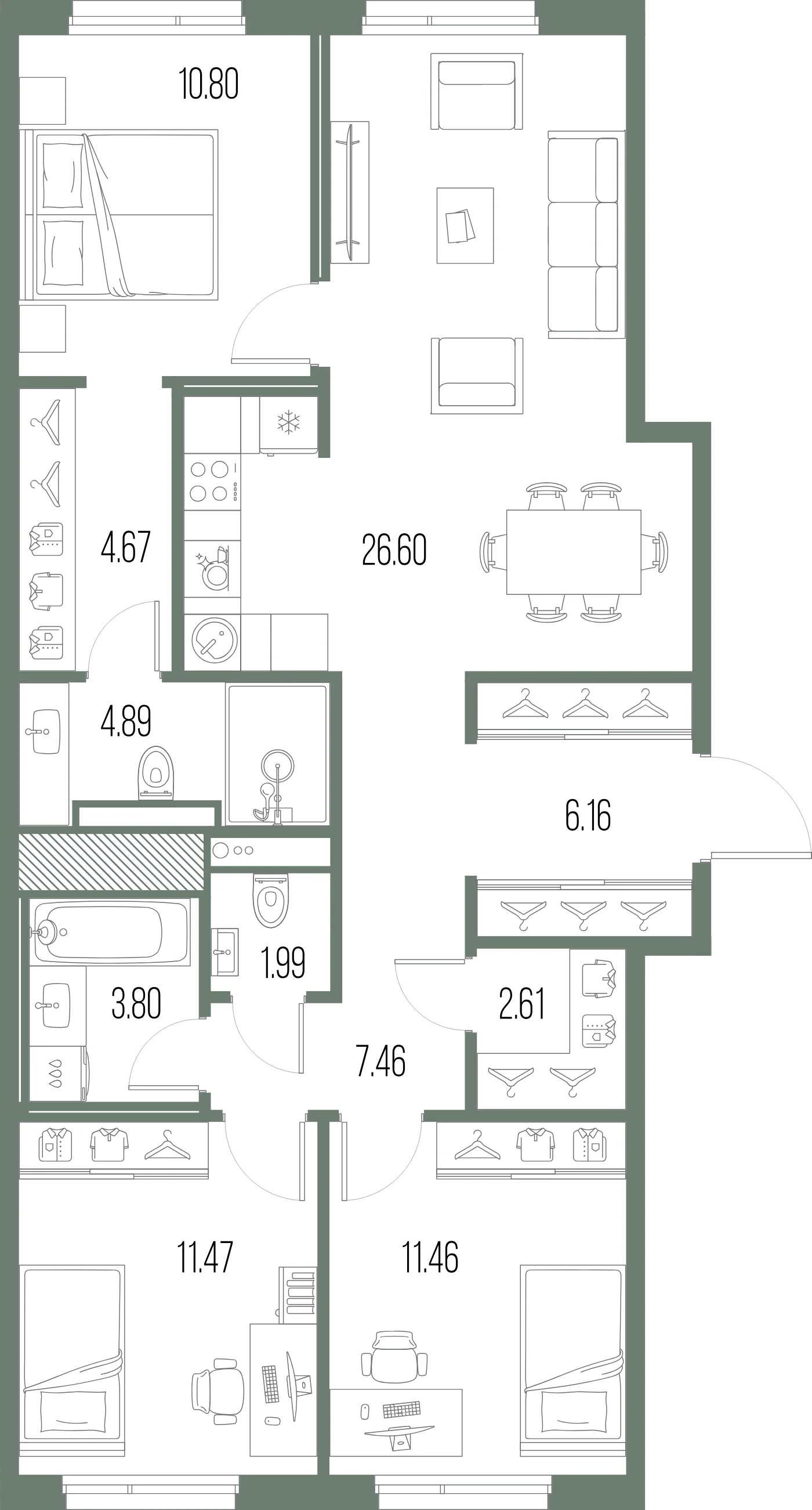 Планировка 3-комнатная 91,9 м² в ЖК «ЛЕГЕНДА Васильевского» — «ЛЕГЕНДА Васильевского»