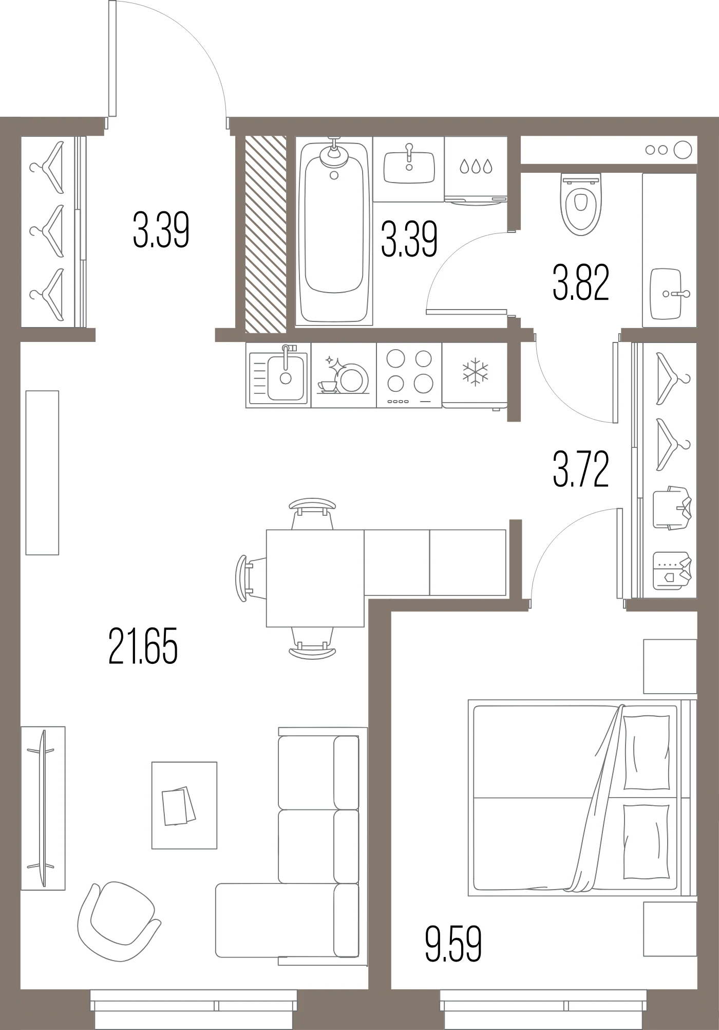 Планировка 1-комнатная 44,6 м² в ЖК «ЛЕГЕНДА Васильевского» — «ЛЕГЕНДА Васильевского»