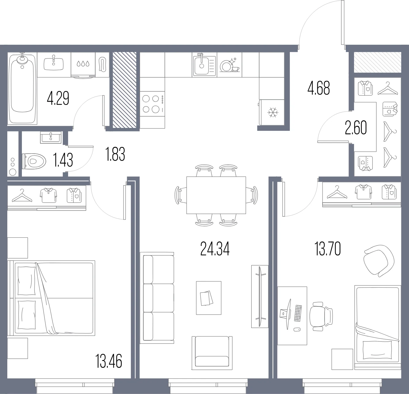 Планировка 2-комнатная 66,3 м² в ЖК «ЛЕГЕНДА Васильевского» — «ЛЕГЕНДА Васильевского»