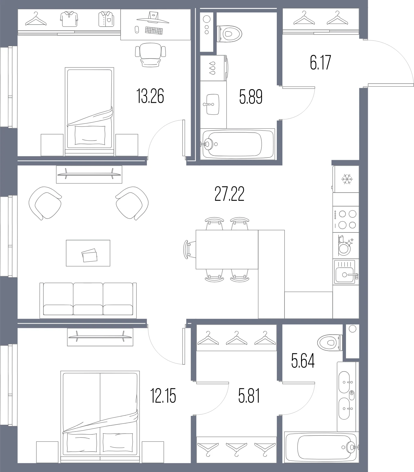 Планировка 2-комнатная 76,1 м² в ЖК «ЛЕГЕНДА Васильевского» — «ЛЕГЕНДА Васильевского»