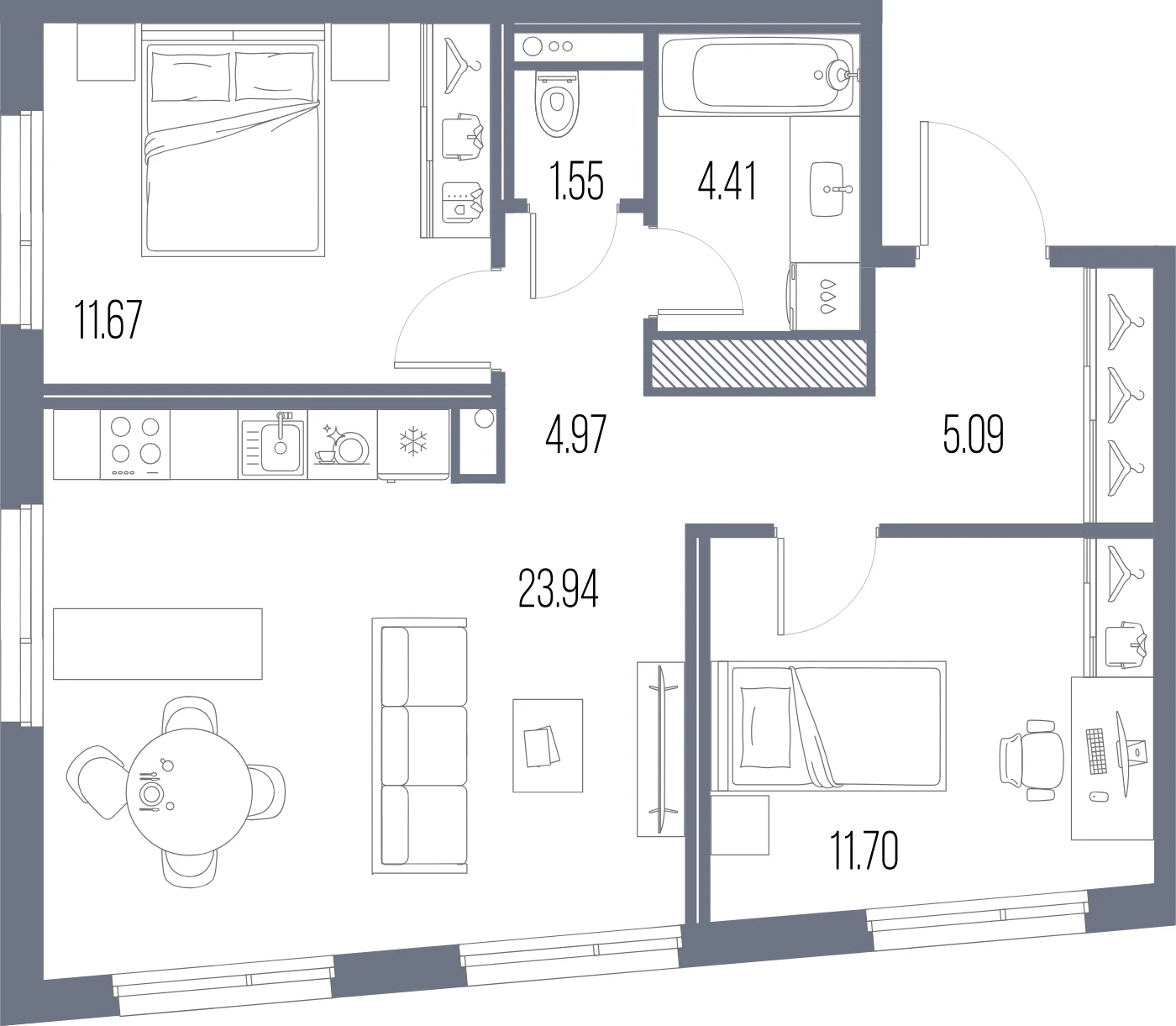 Планировка 2-комнатная 63,3 м² в ЖК «ЛЕГЕНДА Васильевского» — «ЛЕГЕНДА Васильевского»