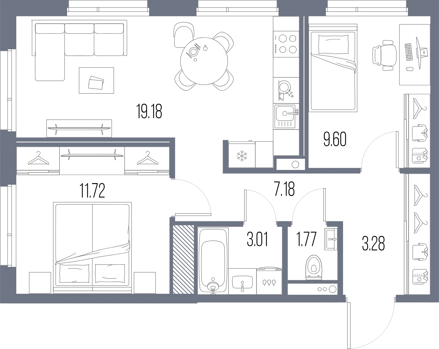 Планировка 2-комнатная 55,7 м² в ЖК «ЛЕГЕНДА Васильевского» — «ЛЕГЕНДА Васильевского»