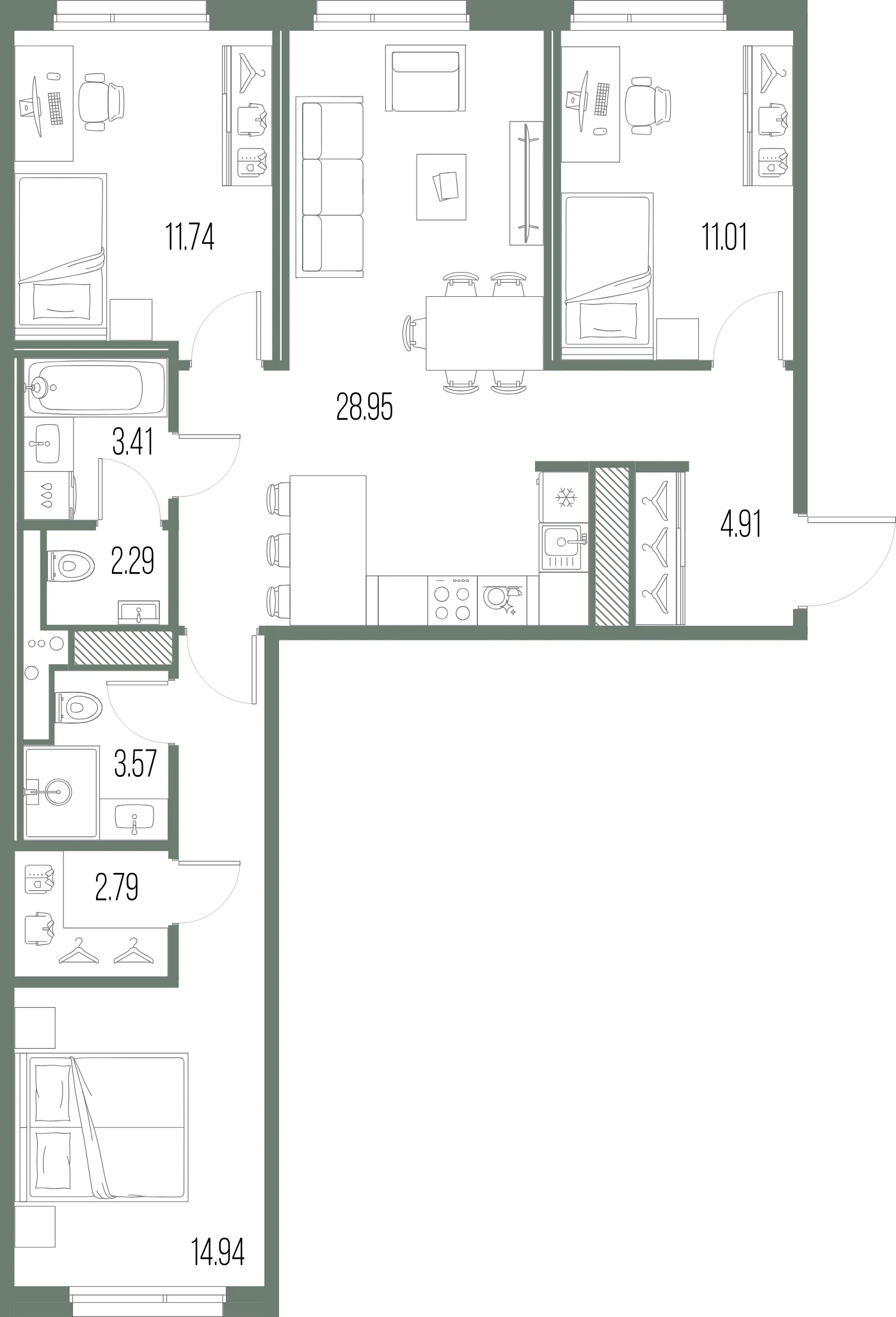 Планировка 3-комнатная 83,6 м² в ЖК «ЛЕГЕНДА Васильевского» — «ЛЕГЕНДА Васильевского»